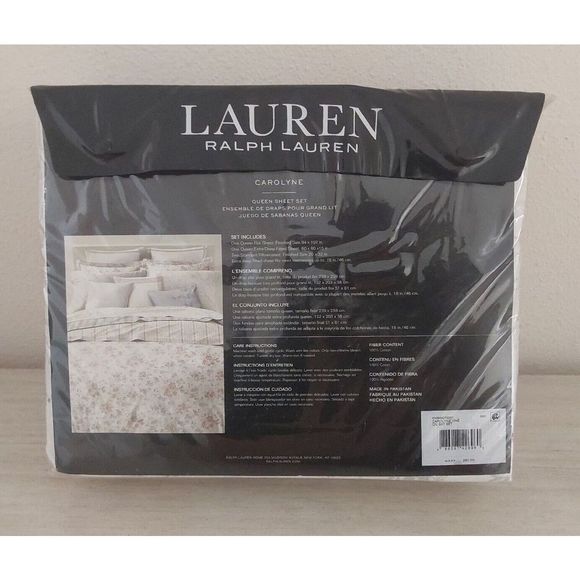 Ralph Lauren CAROLYNE VINE White Queen Sheet Set w/2-Pack Standard Pillowcases - Picture 6 of 13